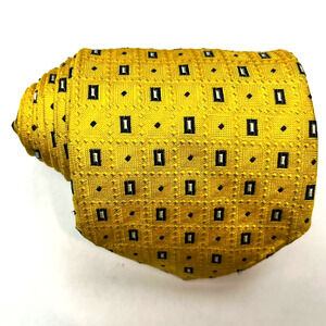 Adonis Mens Tie 100% Silk Geometric Rectangles Yellow Black Handmade Necktie